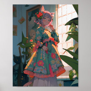 Schattig anime catgirl poster