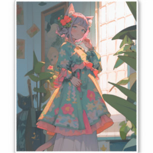 Schattig anime catgirl sticker