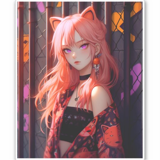 Schattig anime catgirl sticker (Voorkant)