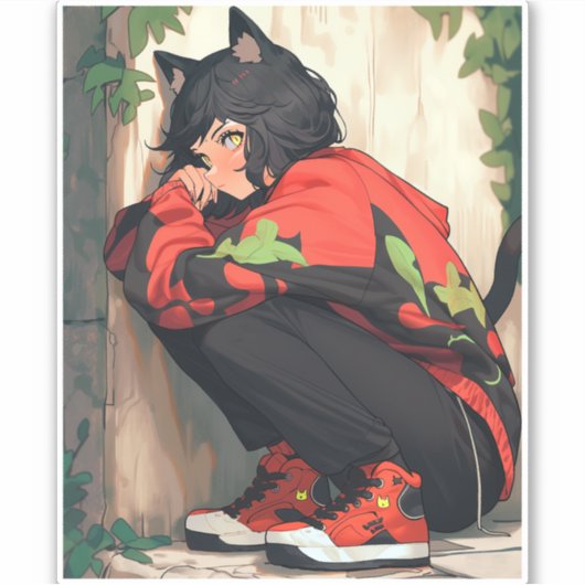 Schattig anime catgirl sticker (Voorkant)