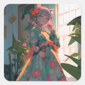 Schattig anime catgirl vierkante sticker (Voorkant)