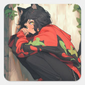 Schattig anime catgirl vierkante sticker (Voorkant)