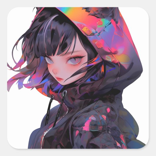 Schattig anime catgirl vierkante sticker (Voorkant)