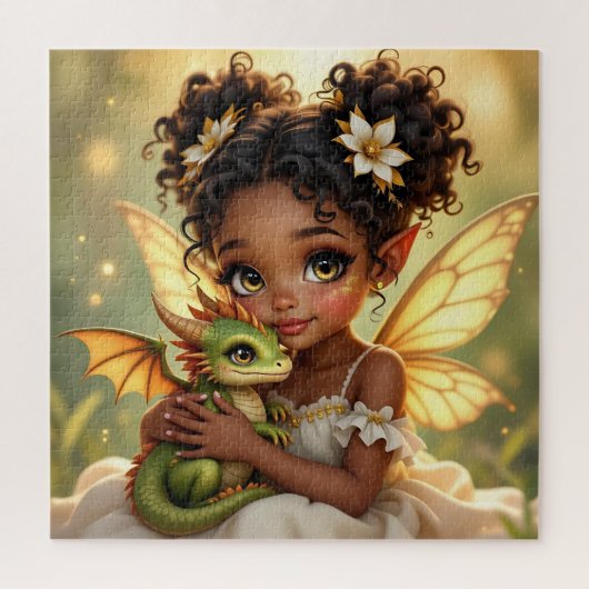 Schattig Anime Feeënmeisje en Chibi Draak Legpuzzel (Verticaal)