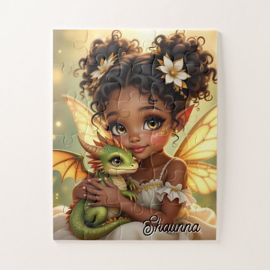 Schattig Anime Feeënmeisje en Chibi Draak Legpuzzel (Verticaal)