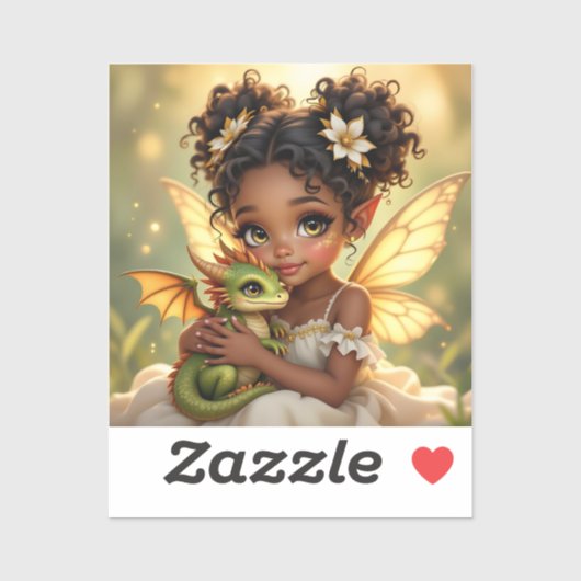 Schattig Anime Feeënmeisje en Chibi Draak Sticker (Vel)