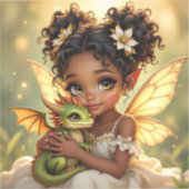 Schattig Anime Feeënmeisje en Chibi Draak Sticker (Voorkant)