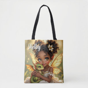 Schattig Anime Feeënmeisje en Chibi Draak Tote Bag