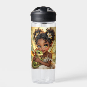 Schattig Anime Feeënmeisje en Chibi Draak Waterfles