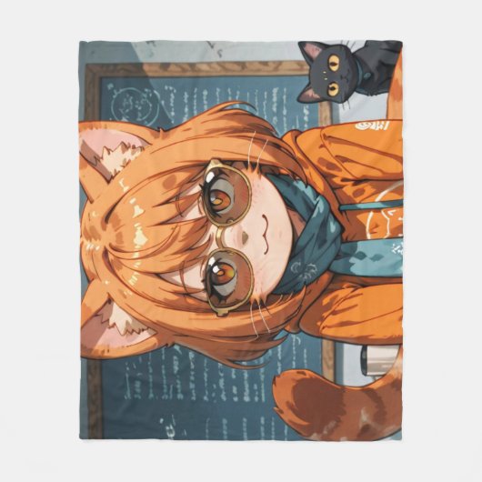 Schattig Anime Kat Meisje Fleece Deken (Voorkant)