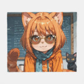Schattig Anime Kat Meisje Fleece Deken (Voorkant (Horizontaal))