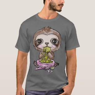 Schattig Anime Kawaii Sloth T-shirt Eating Ramen N