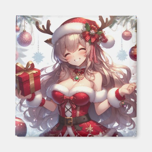 Schattig anime kerstmeisje magneet (Voorkant)