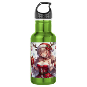 Schattig anime kerstmeisje waterfles