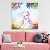schattig, anime konijnenveer/Pasen Canvas Afdruk (Insitu (Woonkamer))