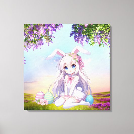 schattig, anime konijnenveer/Pasen Canvas Afdruk (Voorkant)