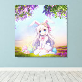 schattig, anime konijnenveer/Pasen Canvas Afdruk (Insitu (Houten vloer))