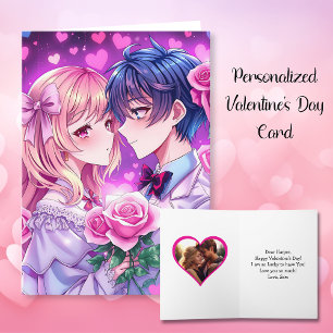 Schattig Anime Koppel Gepersonaliseerde Valentijns Kaart