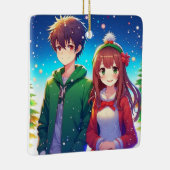 Schattig Anime Koppel Kerstmis Keramisch Ornament (Rechts)