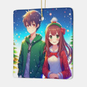 Schattig Anime Koppel Kerstmis Keramisch Ornament (Links)