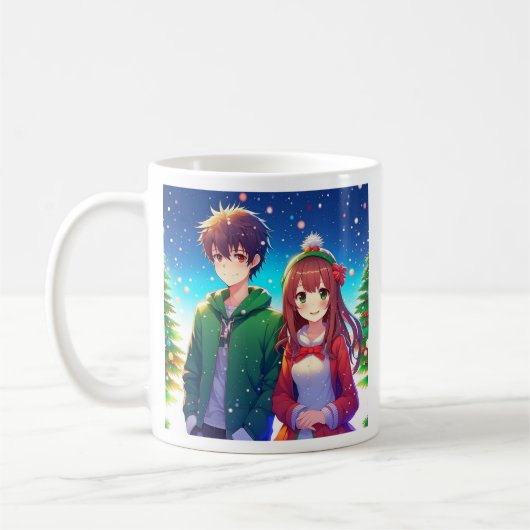 Schattig Anime Koppel Kerstmis Koffiemok (Links)