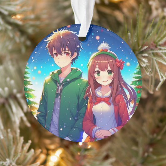 Schattig Anime Koppel Kerstmis Ornament (Boom)
