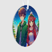 Schattig Anime Koppel Kerstmis Ornament (voorkant)