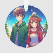 Schattig Anime Koppel Kerstmis Ornament (voorkant)