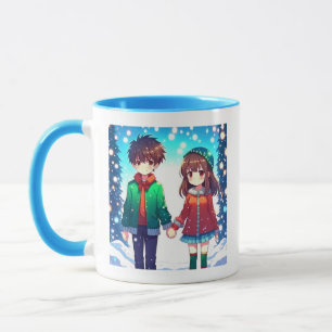 Schattig Anime Koppel Onze Eerste Kerstmis Mok