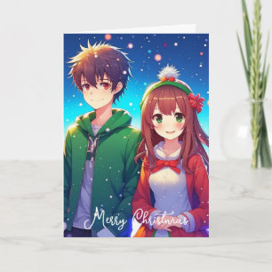 Schattig Anime Koppel   Prettig Kerstfeest van Ons Kaart