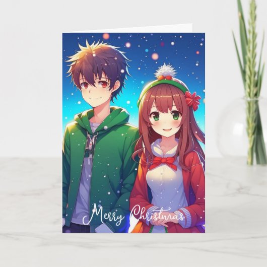 Schattig Anime Koppel | Prettig Kerstfeest van Ons Kaart (Voorkant)