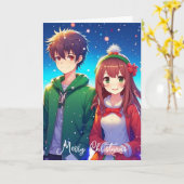 Schattig Anime Koppel | Prettig Kerstfeest van Ons Kaart (Gele Bloem)