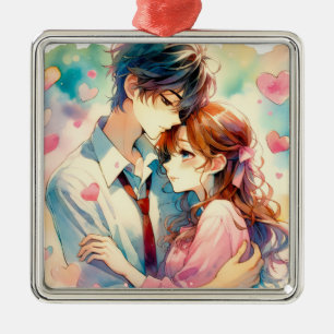 Schattig Anime Koppel Verliefd Kerstmis Metalen Ornament