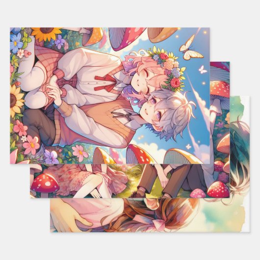Schattig Anime Koppel Whimsical Romantisch Inpakpapier Vel (Set)