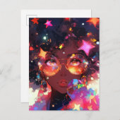 Schattig anime meisje Afro-Amerikaanse kunst Briefkaart (Voorkant / Achterkant)