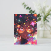 Schattig anime meisje Afro-Amerikaanse kunst Briefkaart (Staand voorkant)