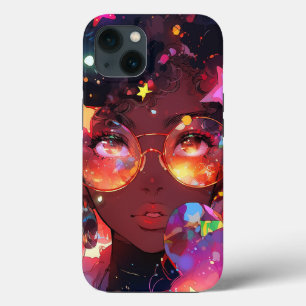 Schattig anime meisje Afro-Amerikaanse kunst Case-Mate iPhone Case