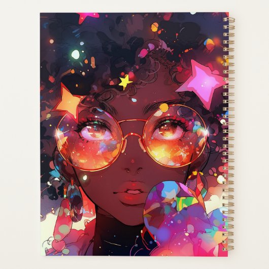 Schattig anime meisje Afro-Amerikaanse kunst Planner (Achterkant)