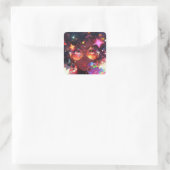 Schattig anime meisje Afro-Amerikaanse kunst Vierkante Sticker (Tas)