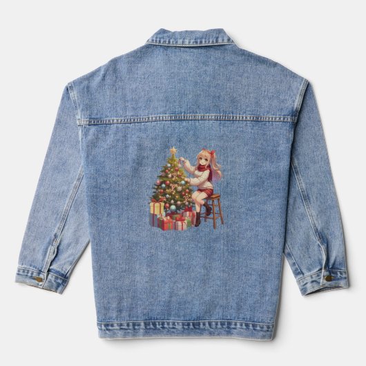 Schattig anime-meisje dat de boom snoeit denim jacket (Achterkant)