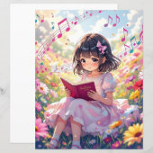 Schattig Anime Meisje dat een Boek Leest (Voorkant / Achterkant)
