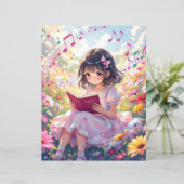 Schattig Anime Meisje dat een Boek Leest (Staand voorkant)