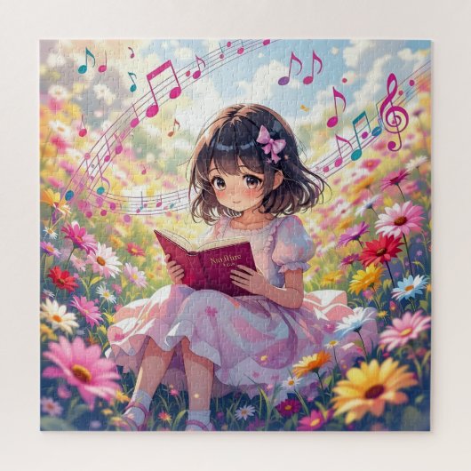 Schattig Anime Meisje dat een Boek Leest Legpuzzel (Verticaal)