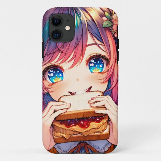 Schattig Anime Meisje dat een Pindakaas en Jam eet Case-Mate iPhone Case (Achterkant)