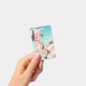 Schattig anime meisje dat van de zomer op het stra badge (Handheld)
