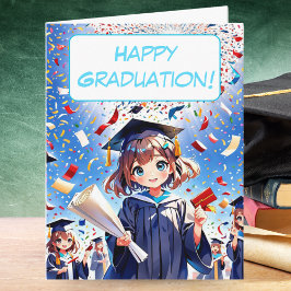 Schattig Anime Meisje Gelukkig Afstuderen Kaart