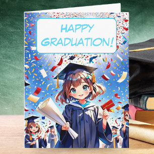 Schattig Anime Meisje Gelukkig Afstuderen Kaart