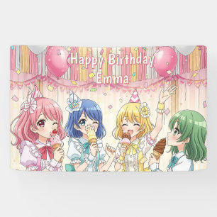 Schattig Anime Meisje Ijs Verjaardagsfeestje   Spandoek