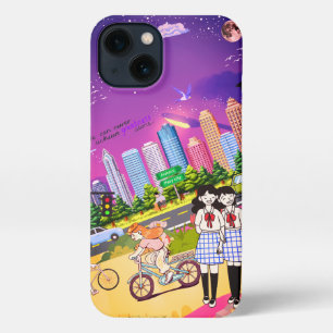 Schattig Anime Meisje in een Schilderachtig Landsc iPhone 13 Hoesje