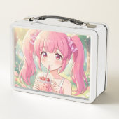 Schattig Anime Meisje in Roze Drinkt Bubble Tea (Achterkant)